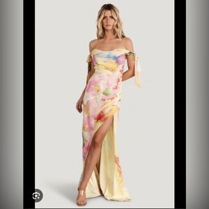 Baltic Born Off-Shoulder Pastel Floral Evening Dress